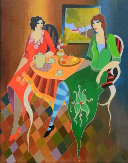 Itzchak Tarkay Portraiture Painting Telling Stories 2005 IT259